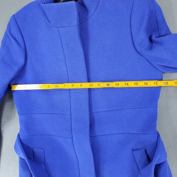 J.Crew Double Cloth Coat Size 4 Italian Fabric Preppy Funnel Lady Belted Blue - Picture 9 of 9